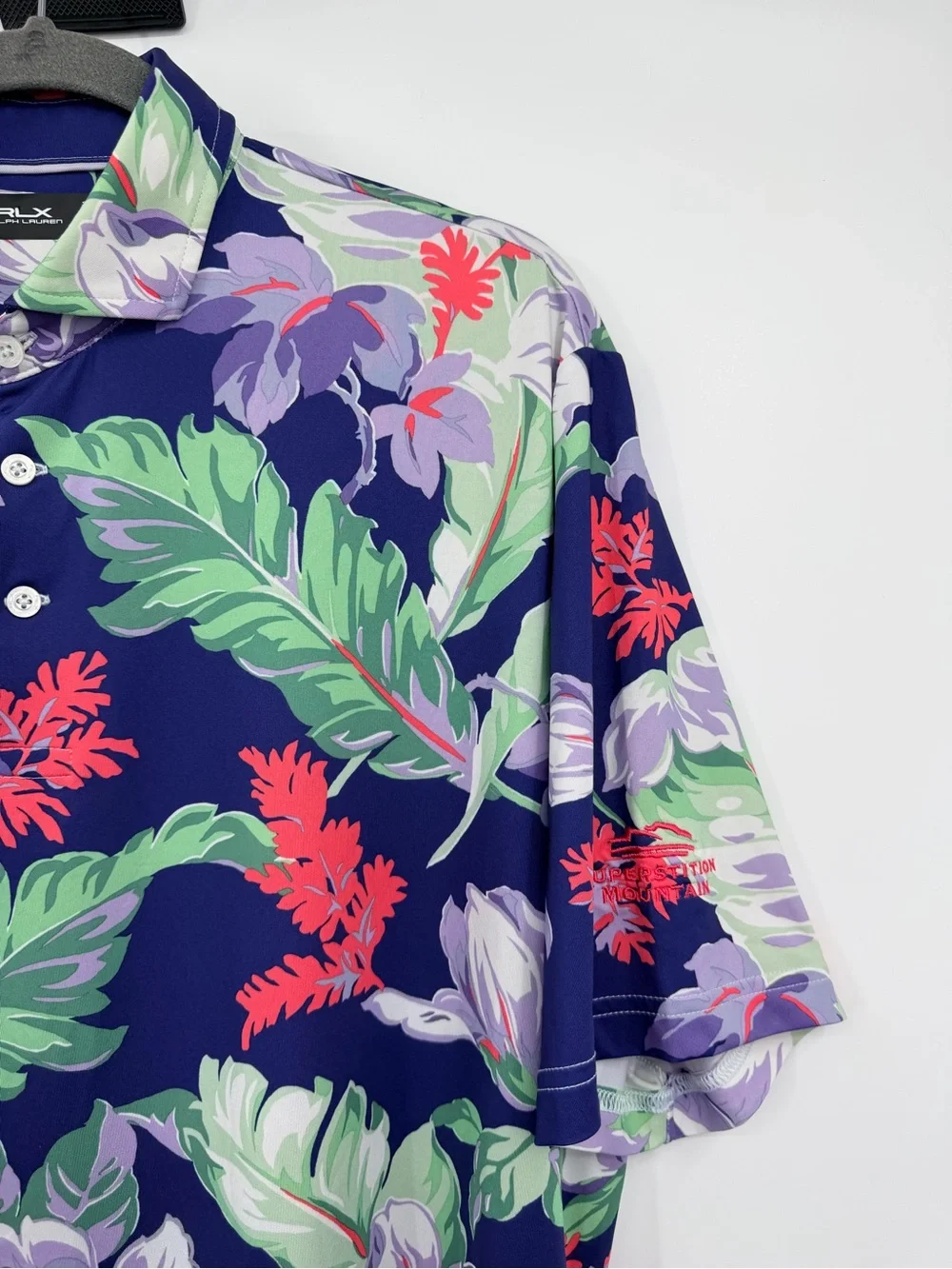 RLX Ralph Lauren Golf Polo Men’s L Navy Tropical Floral Performance Shirt